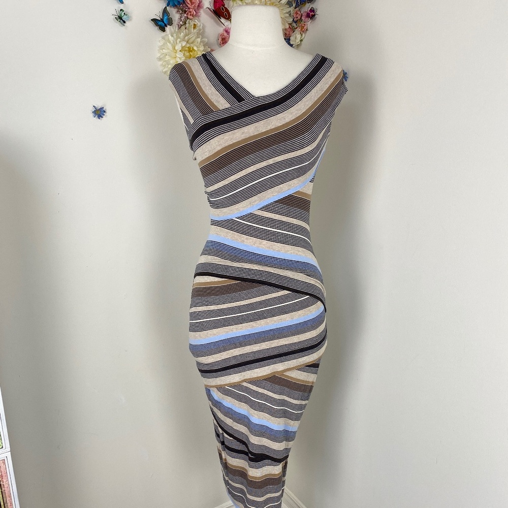 ANTHROPOLOGIE Body Con Bandage Striped Stretch Dress Size XS/Small